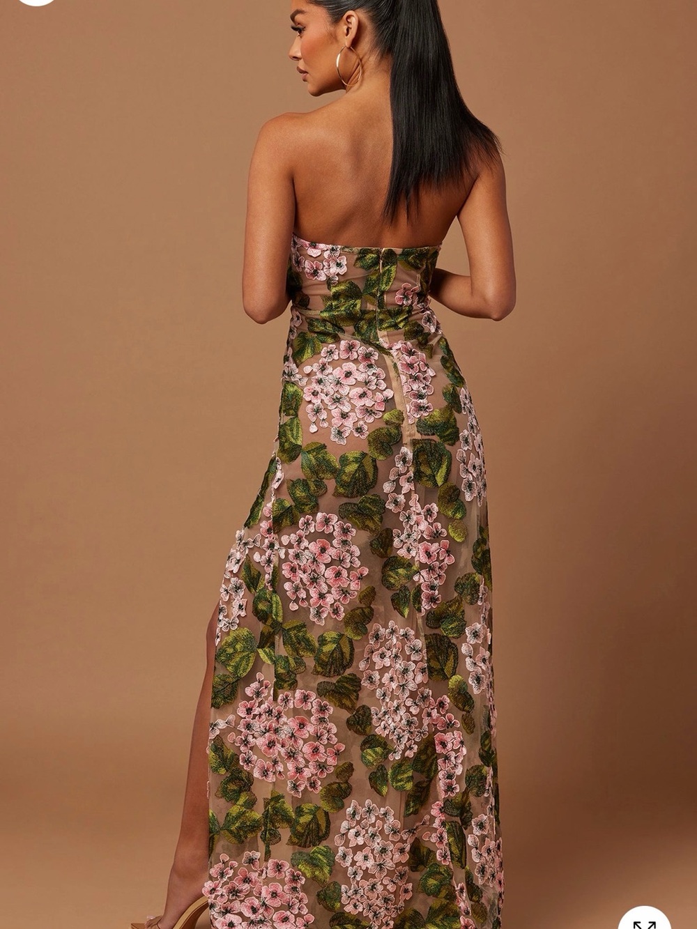 Strapless Pink Floral Maxi Dress with Side Slit - Picture 5 of 5